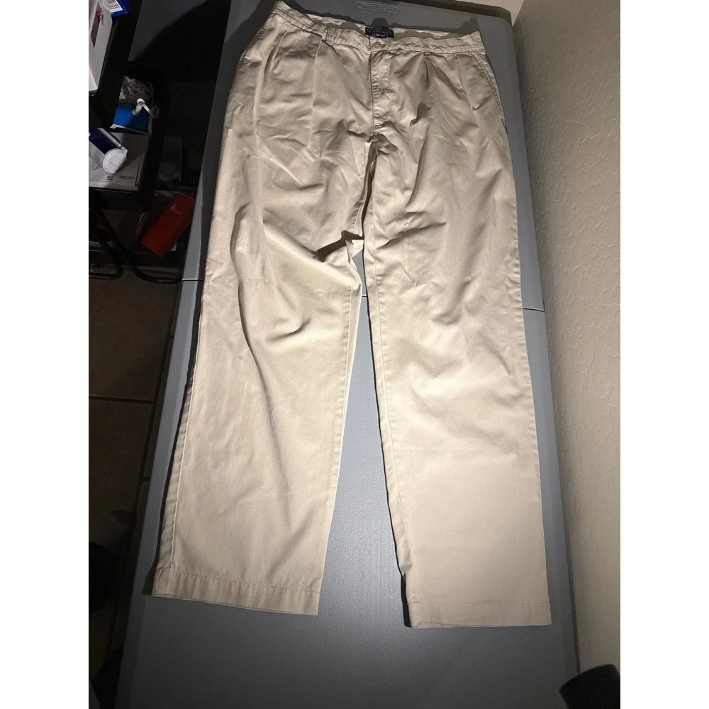Polo Ralph Lauren Andrew Pant Mens 38x34 Khaki Vintage Double Pleated Chino Tan